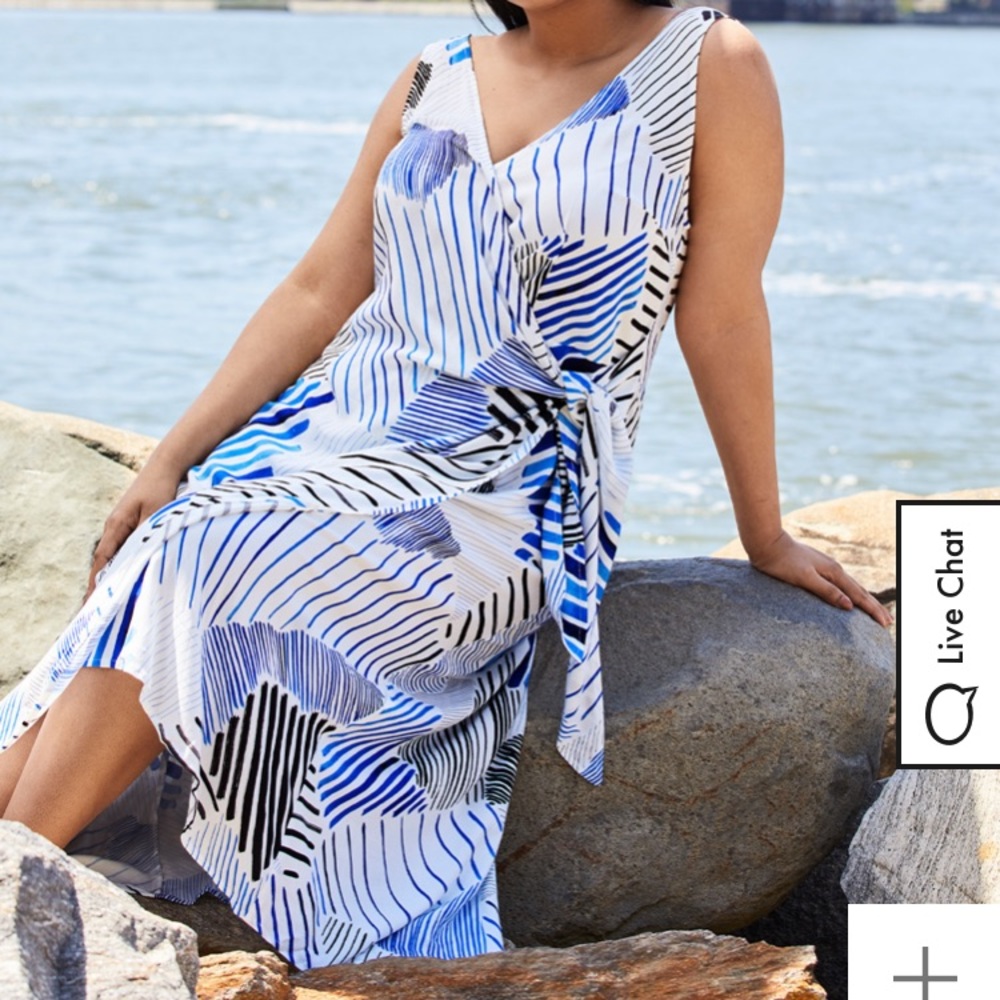 NWT ELOQUII 22W Stripes of the Sea Wrap Dress